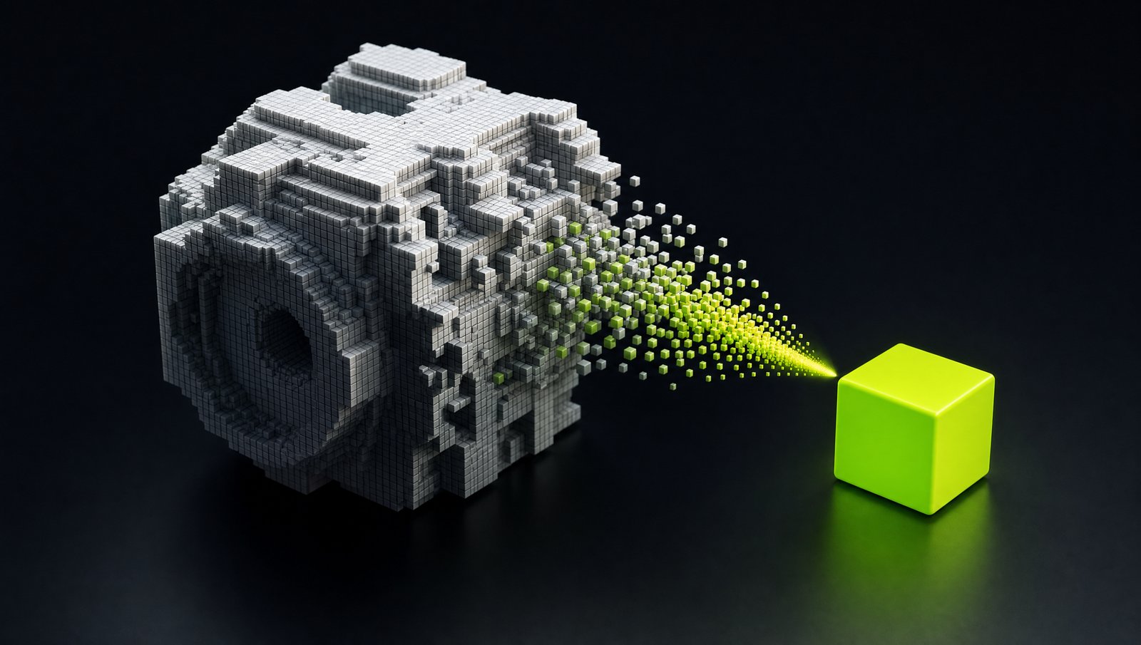 Quantization explained — a large AI model compressed into a smaller one